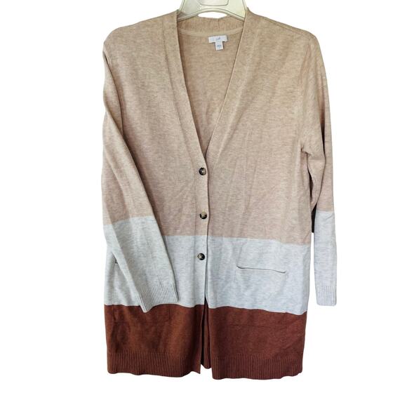 J. Jill Colorblock Beige Brown Cardigan Sweater size L - Picture 1 of 9